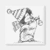 Aimant Pingouin de Noël rétro mignon avec Casquette et Éc (Devant)