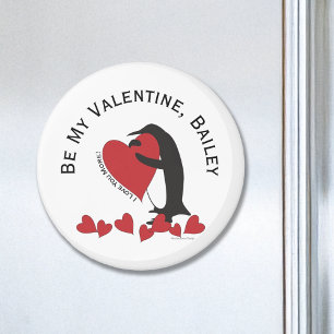 Aimant Pingouin drôle mignon et Coeur Rouge être ma Saint