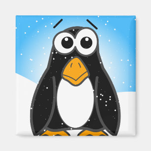 Aimant Pingouin mignon dans la neige avec le ciel bleu