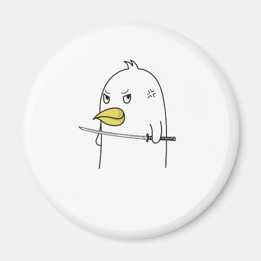 Aimant Pinguin Vogel mit Samurai Schwert guckt böse (Devant)