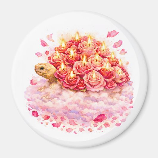Aimant Pink and red Birthday Roses Sulcata turtle cloud (Devant)
