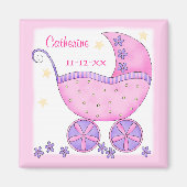 Aimant Pink Baby Buggy Nom du transport Date de naissance (Devant)
