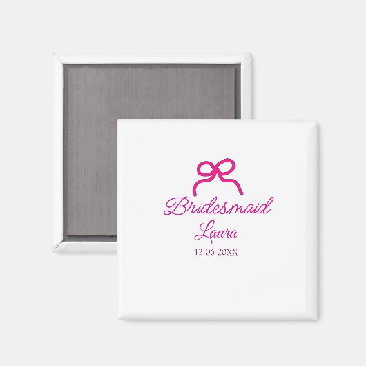 Aimant PINK BOW minimalajouter nom bridesmaid année cadea (Recto/Verso)