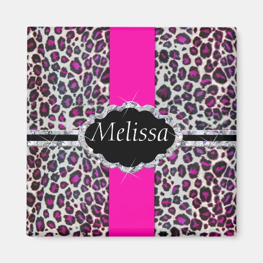 Aimant Pink Cheetah Imprimer Diamant Monogramme (Devant)