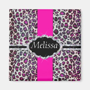 Aimant Pink Cheetah Imprimer le monogramme de diamant