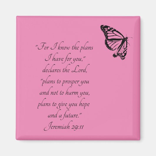 Aimant Pink Custom Bible Verse Papillon Jeremiah 29:11 (Devant)
