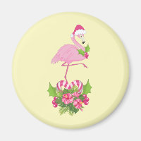 Pink Flamingo in Santa Hat Whimsical Christmas