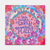 Aimant Pink Floral My World Citer l'aimant d'inspirivity (Devant)