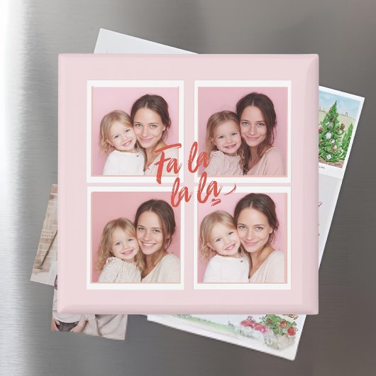 Aimant Pink Modern Christmas Photo Collage | Fa La La