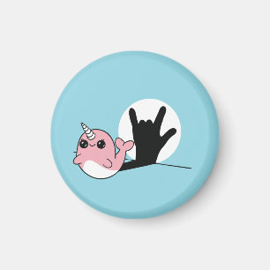 Aimant Pink Narwhal ASL I Love You - Deaf Culture Design