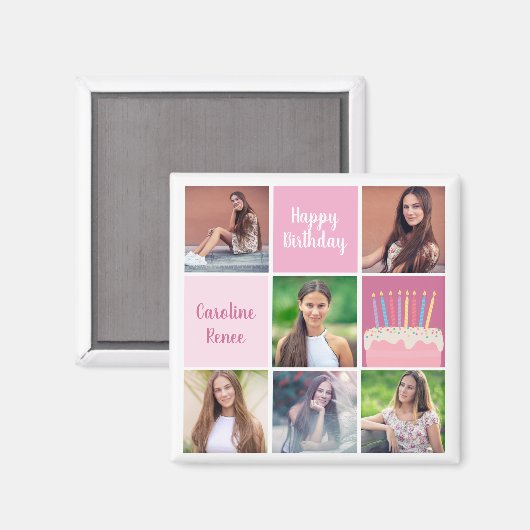 Aimant Pink Photo Collage Custom Femmes's Birthday Party (Recto/Verso)