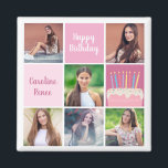 Aimant Pink Photo Collage Custom Femmes's Birthday Party<br><div class="desc">Jolie fête d'anniversaire de femme sur mesure favorise les magnets avec un collage de 6 modèles photo d'une jeune femme ou d'une adolescente avec son nom sur les carrés roses mignons à côté d'un beau gâteau d'anniversaire. Aimant d'anniversaire pour fille personnalisée.</div>