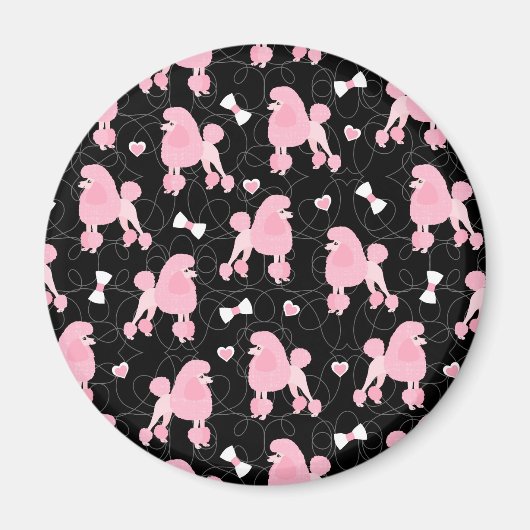 Aimant Pink Poodles and Bows Pattern Black (Devant)