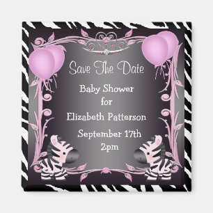 Aimant Pink Princess Zebra Baby shower Enregistrer La Dat
