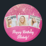 Aimant Pink Sparkle Photo Collage Filles Anniversaire<br><div class="desc">Des pétillants roses décorent ces mignons collages photo personnalisés magnets de fête d'anniversaire pour une femme,  une adolescente ou une petite fille qui aime les cadeaux étincelants. Cadeau d'anniversaire heureux personnalisé avec 3 photos sur un arrière - plan girly rose chaud.</div>