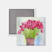 Aimant Pink Watercolor Tulips Floral (Recto/Verso)