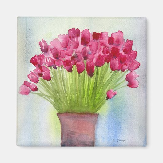 Aimant Pink Watercolor Tulips Floral (Devant)