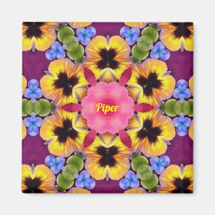 Aimant PIPER ~ Abstrait Pansy ~ Rose bleu violet jaune