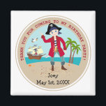 Aimant Pirate kid birthday<br><div class="desc">This product is for kids that love pirates and piracy stories. It feesta cute little pirate boy that has arrived on this island with palm trees. There's a pirate ship in the horizon waiting for him to return with a treasure! Seagulls are watching. This product is ideal for a pirate...</div>