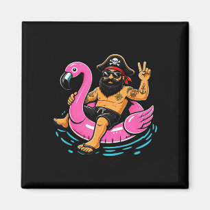 Aimant Pirate sur un flotteur flamant rose drôle de plage