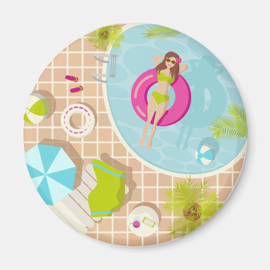 Aimant Piscine fille en bikini plage d'été (Devant)