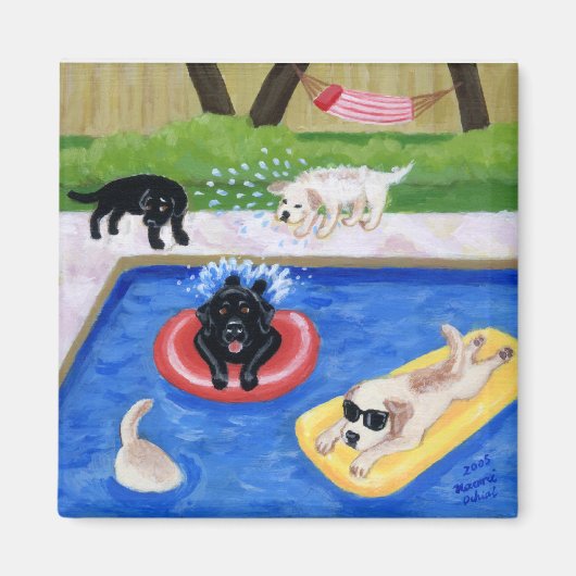 Aimant Piscine Party labradors peinture (Devant)
