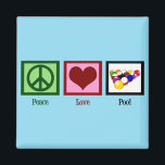 Aimant Piscine Peace Love | Billard Cool<br><div class="desc">Peace Love Pool cadeau pour un requin de piscine ou un touriste qui aime jouer aux jeux de bar comme le billard. Un signe de paix,  un coeur,  et un carré de boules.</div>