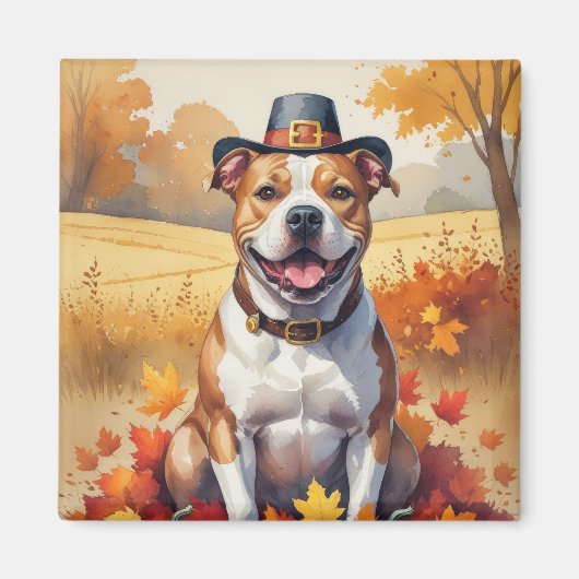 Aimant Pitbull À L'Automne Laisse L'Art Thanksgiving (Devant)