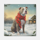 Aimant Pitbull Chien dans Noël de neige (Devant)