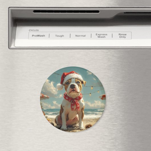 Aimant Pitbull Chien Noël Plage Vintage (In Situ (Lave-vaisselle))