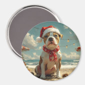 Aimant Pitbull Chien Noël Plage Vintage (Recto/Verso)