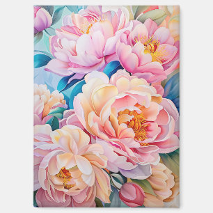 Aimant Pivoines Vibrantes en Fleurs dans des Pastels Doux