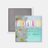 Aimant PixDezines Enregistrer Date Turks, Plage+Plumeria (Recto/Verso)