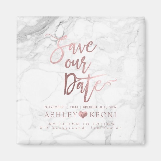 Aimant PixDezines Enregistrer la date/Faux Rose Gold+Marb (Devant)