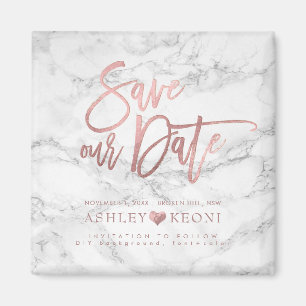 Aimant PixDezines Enregistrer la date/Marble Faux Rose Go