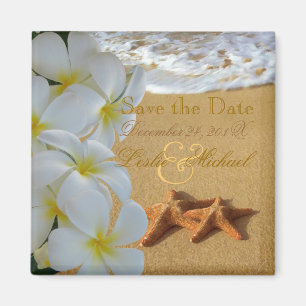Aimant PixDezines Enregistrer la date, Plage+Plumeria+Sta