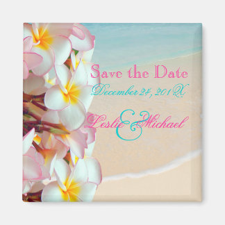 Aimant PixDezines Enregistrer la date, Plumeria rose Lei+