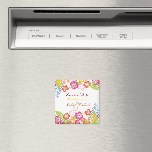 Aimant PixDezines Leis Hibiscus, Enregistrer la date (In Situ (Lave-vaisselle))
