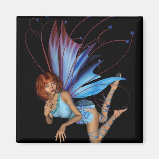Aimant Pixie 3D à tête rouge - violet et bleu (Devant)