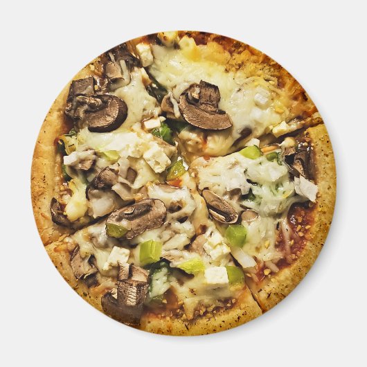 Aimant Pizza aux poivrons verts et champignons (Devant)