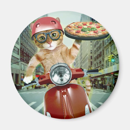 Aimant Pizza cat - chat - livraison de pizza (Devant)