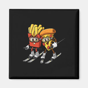 Aimant Pizza Frites de Français Ski Drôle Skieur Nourritu