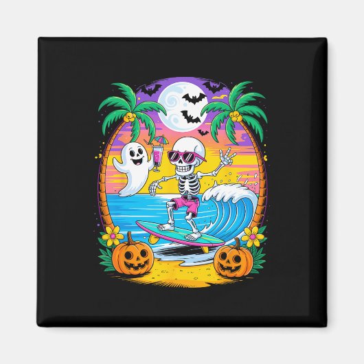 Aimant Plage Amusante Halloween Vibes Summerween Skeleton (Devant)