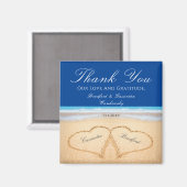 Aimant Plage bleu foncé 2 Coeurs dans le Mariage de sable (Recto/Verso)