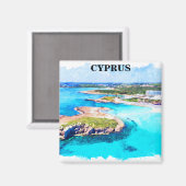 Aimant Plage colorée Chypre Watercolor (Recto/Verso)