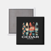Aimant Plage de Cedar Long Island Surfboard Surf Rétro (Recto/Verso)