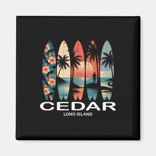 Aimant Plage de Cedar Long Island Surfboard Surf Rétro (Devant)