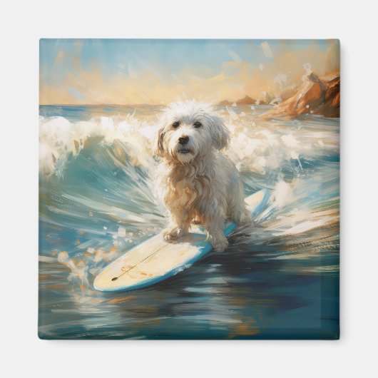 Aimant Plage de Coton De Tulear Peinture de surf (Devant)