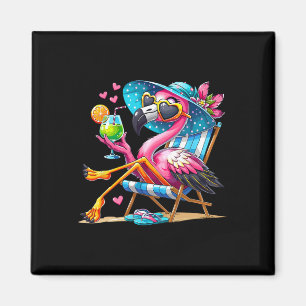 Aimant Plage de flamant rose ambiance estivale palmier tr