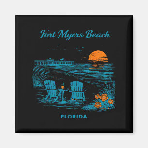 Aimant Plage de Fort Myers Floride Voyage Scénique Vintag